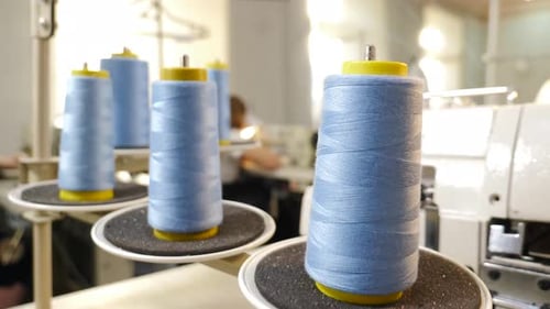 Spinning Clews with Thread on Rack at Textile Plant