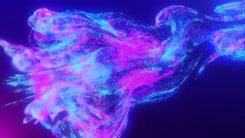 Abstract fluid explosion iridescent blue and purple glowing energy magic waves with blur effect