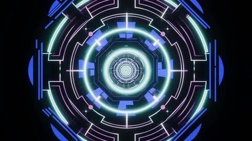 Futuristic Tunnel with Neon Lights and Endless Depth