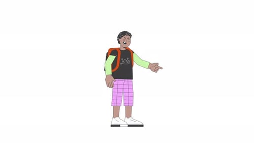 Flat Design Animated Character with Backpack Pointing Right