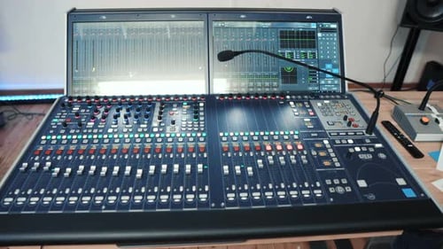 Audio mix desk In a recording studio.