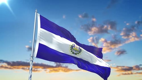 Realistic Waving Flag of El Salvador in Blue Sky Animation