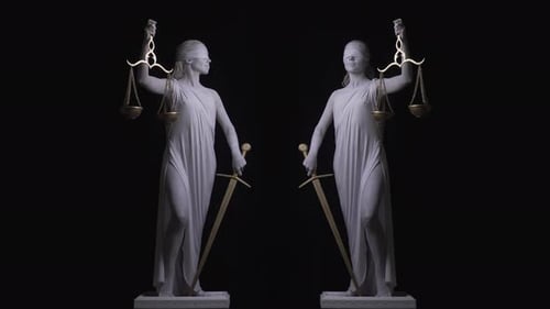 Dramatic Statue of Justice with Scales and Sword
