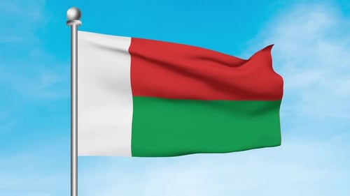 Bandeira de Madagascar acenando no céu azul, vista frontal