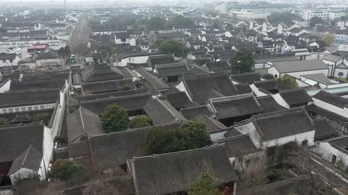 Aerial View of Urban Ancient Architecture and Street View Suzhou City Jiangsu Province China