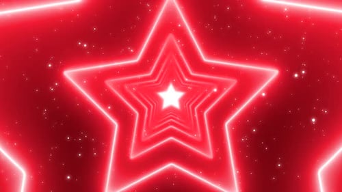 Neon Red Star Glowing Tunnel Background Loop