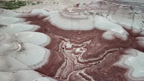 Canyon Under Striped Eroded Hills in Utah Desert USA, Aerial View on Out of This World Landscape