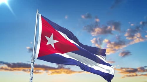 Realistic Cuban Flag Waving majestically Against a Blue Sky
