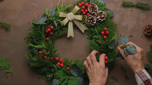 Assembling Christmas Wreath Decorations for the Holidays