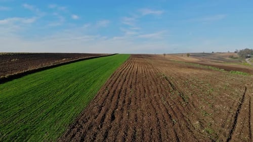 Aerial View of Farmland and Tilled Soil
