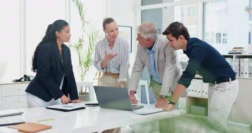 Business people, teamwork and meeting for planning in office with discussion