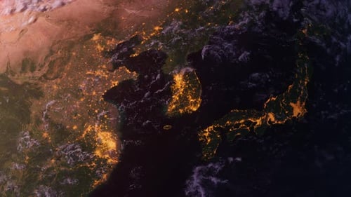 Planet Earth Rotating with City Lights and Day to Night Cycle