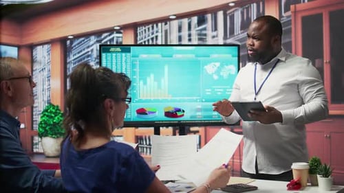 Business Meeting: Presentation and Data Analysis in Office