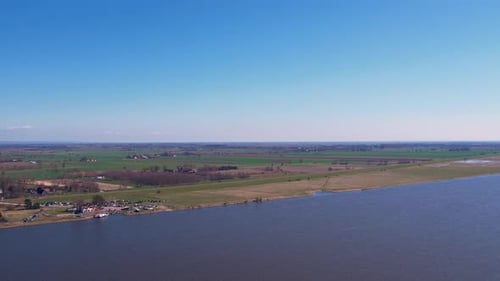 Aerial View Drone of River Goes Into the Sea Delta of Vistula River Goes in Baltic Sea in Sobieszewo