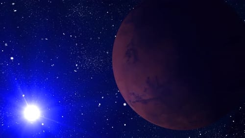 Amazing Sunrise Over The Mars Planet, Video animation the planet Mars, rotation of the globe. 2578