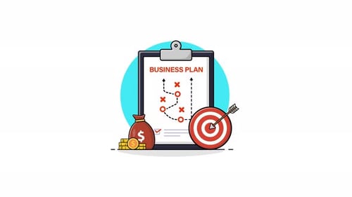 4k Clipboard with Goal Arrow and Money Bag. Business Strategy Concept Animation Video