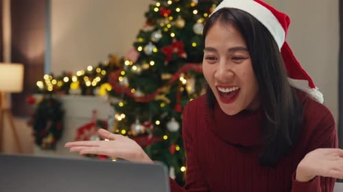 Woman Christmas Video Call at Home