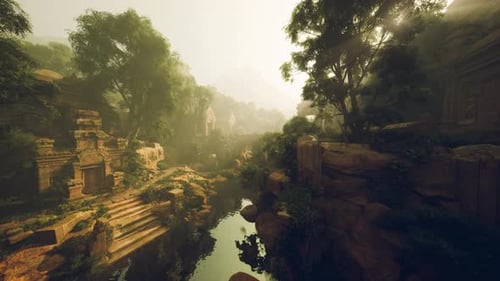 Les rayons dorés du soleil se répandent dans les sentiers animés de la forêt tropicale envahie