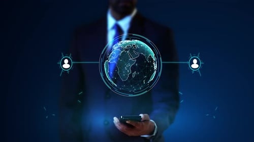 Global Network User Connections Holographic Animation