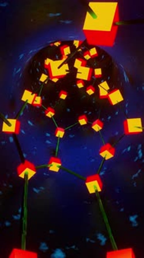 Abstract Glowing Geometric Cubes Digital Tunnel Loop