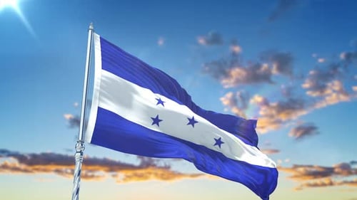 Realistic Waving Flag of Honduras Against a Blue Sky