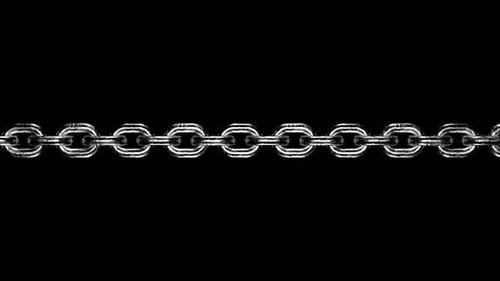 Rough silver chain links rotating with loop, overlay with alpha channel 3d render. Chains design