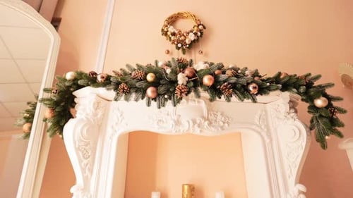 Festive Fireplace Decorated for Christmas Holiday Season