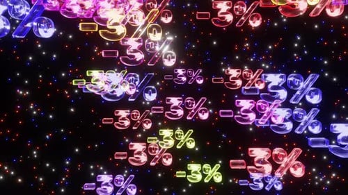Colorful Neon Minus Three Percent Discount Numbers Background