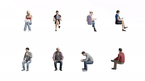 4K alpha channel,3D people sitting on transparent background