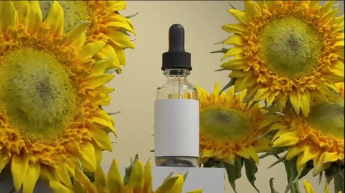 Natural Cosmetics Product Display with Animated Sunflowers