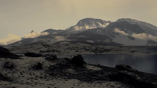 Spectacular Scenery of Rocky Mountain Range Covered with Snow