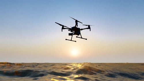 A Drone Cruising On The Sea