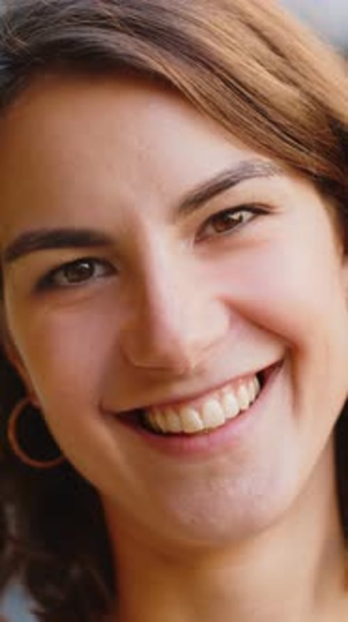 Happy Young Woman Smiling Looking Away Dreaming Resting Good News Feel Satisfied in City Street