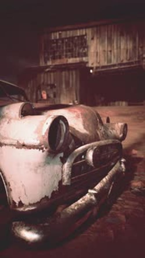 Vintage Car Parked By Barn