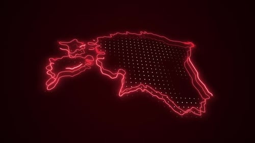 Neon Glowing Map Outline Digital Tech Animation