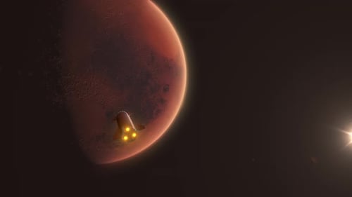 Rocket Flying to Mars Animation in Space