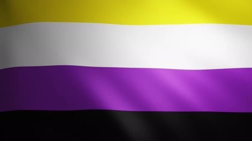 Drapeau Pride non binaire avec une texture de tissu qui bouge au gré du vent. Mouvement fluide du drapeau