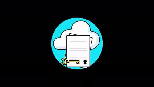 Cloud with Documents and Key. Cloud File Access Concept Animation Video - Transparent
