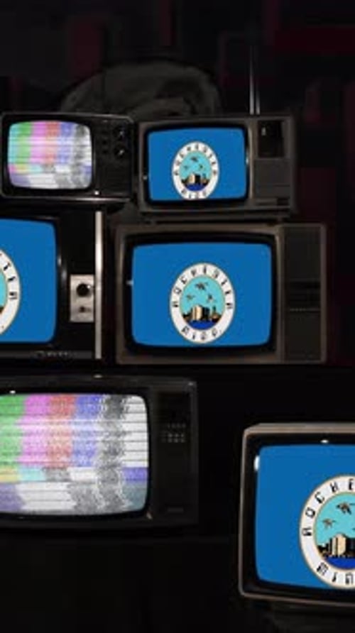 Rochester, Minnesota Flag on Multiple Vintage TV Screens - Vertical 4K