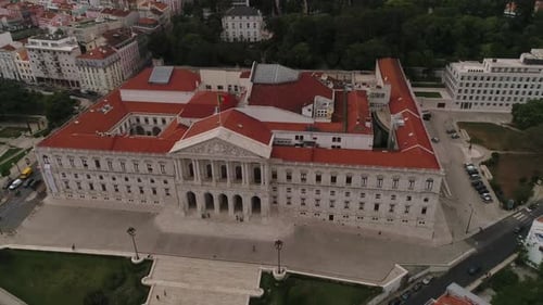 Main Facade Of Sao Bento Palace - Palace of Saint Benedict In Lisbon, Portugal. - aerial