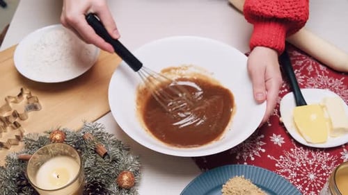Making Gingerbread Cookie Dough with Whisk at Home