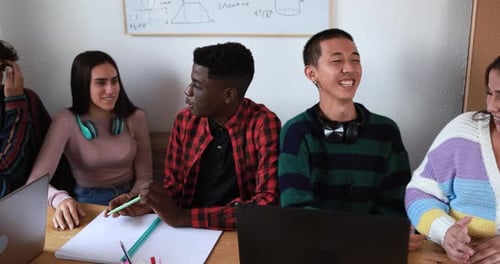 Multiracial Students Studying Together - School