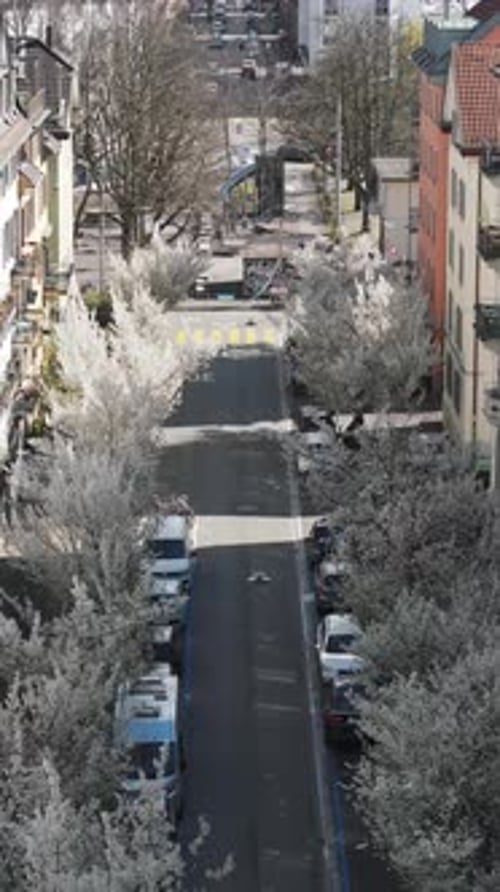 Aerial video of the Bartstrasse blooming in the streets of Zurich