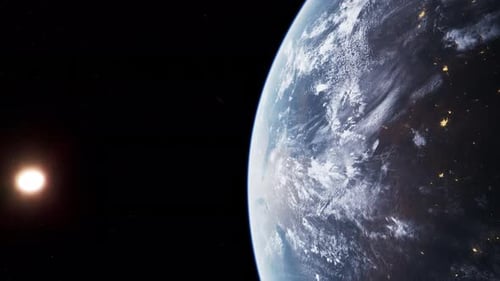 Realistic Rotating Planet Earth from Space with Sun and City Lights