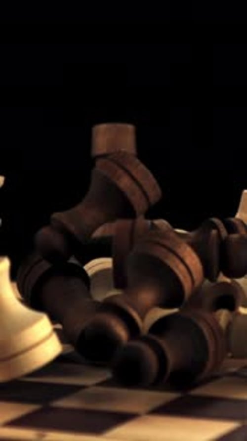 Super Slow Motion Chess Pieces Fall on the Chessboard Filmed on a Highspeed Camera at 1000 Fps