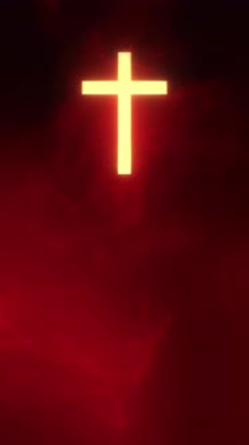 Holy Christian Cross on Red Particle Loop Background