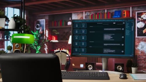 PC im Home Office mit AI LLM Chatbot, der Benutzeraufforderungen beantwortet