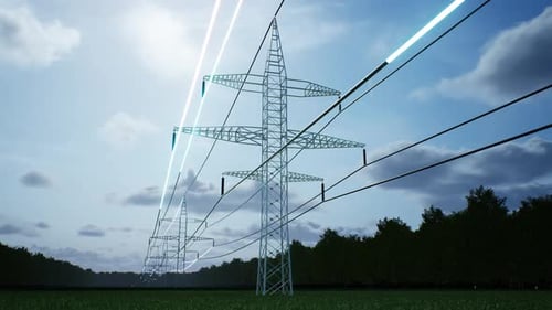 Power Tower Cables Over Cloudy Sky