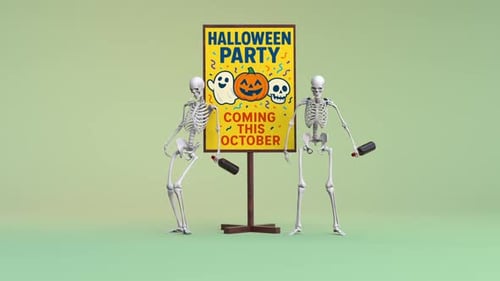 Dancing Skeletons Animation with Halloween Party Sign
