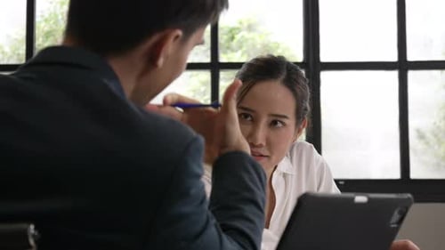 Employee work together at office.